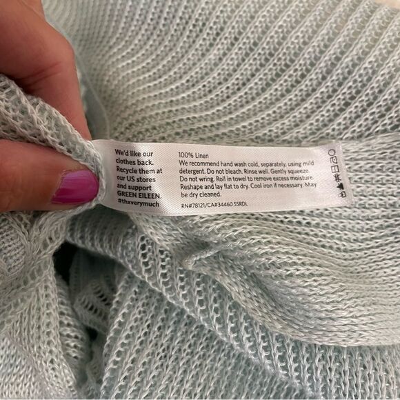 Eileen Fisher Cardigan Sweater Linen Loose Knit Open Front Light Blue Size 1X - Picture 6 of 7